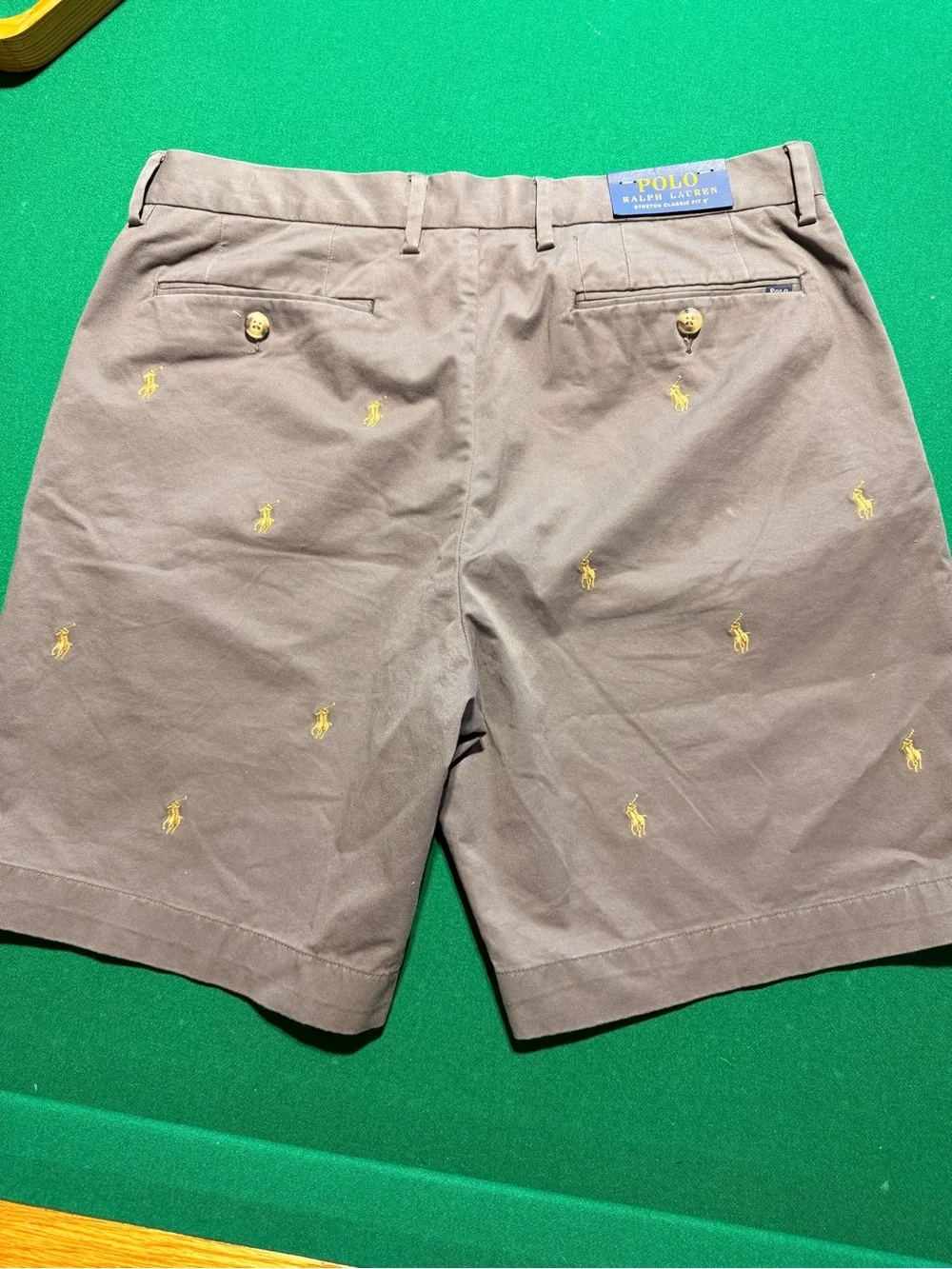 Ralph Lauren Gray Embroidered Polo Chino Shorts with Gold Logos